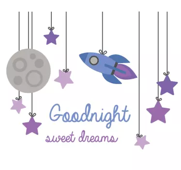 Vinilo infantil para pared cohete y luna - TenVinilo
