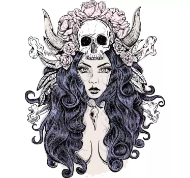 Vinilo personaje mujer con calavera - TenVinilo