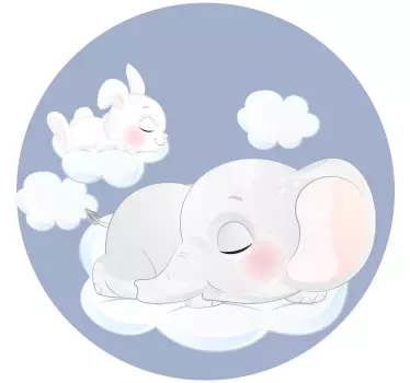 Vinilo decorativo cuento infantil Elefante y conejo durmiendo - TenVinilo