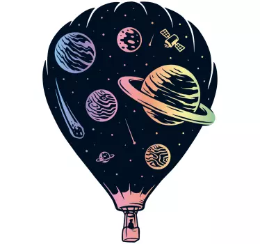 Vinilo para niños globo aerostático con planetas - TenVinilo