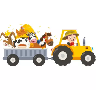 Vinilo infantil tractor granja con animales - TenVinilo