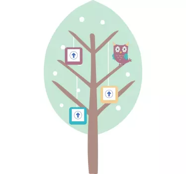 Vinilo infantil para pared lindo árbol de búhos - TenVinilo