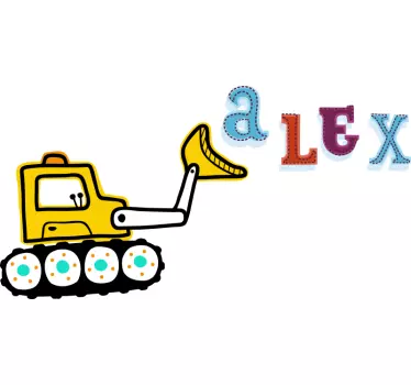Vinilo infantil para pared excavadora con nombre - TenVinilo