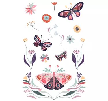Vinilo mampara ducha mariposas y flores rosas - TenVinilo
