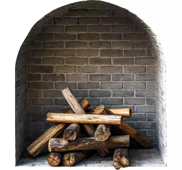 Vinilo pared salón 3D chimenea ladrillo moderno - TenVinilo