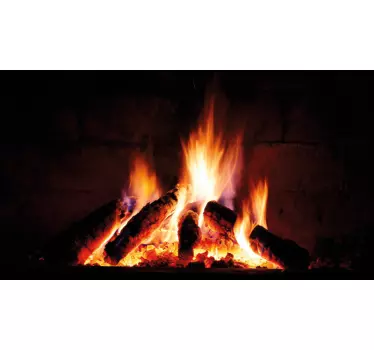 Vinilo pared salón 3D chimenea elegante ardiendo - TenVinilo