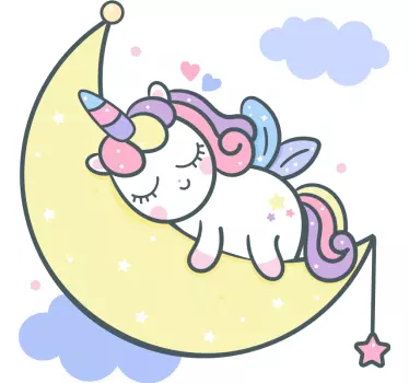 Vinilo para niñas unicornio dibujado en la luna - TenVinilo