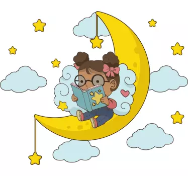 Vinilo infantil para pared niño leyendo en la luna - TenVinilo