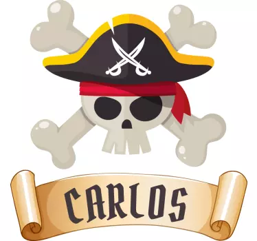 Vinilo decorativo ilustración Calavera pirata con texto - TenVinilo