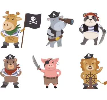 Vinilo infantil para pared personajes animales piratas - TenVinilo