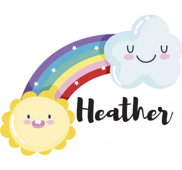 Vinilo decorativo ilustración Arcoiris nubes brillantes y sol - TenVinilo