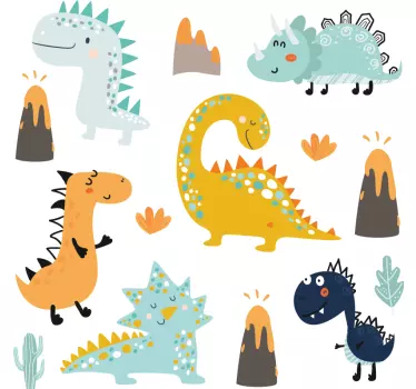 Vinilo infantil para pared familia de dinosaurios alegres - TenVinilo