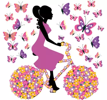 Vinilo de mariposas y mujer en bicicleta - TenVinilo