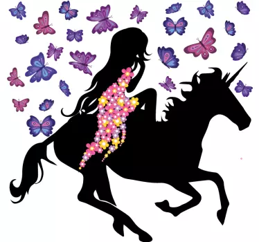 Vinilo caballo y mujer rodeados de mariposas - TenVinilo