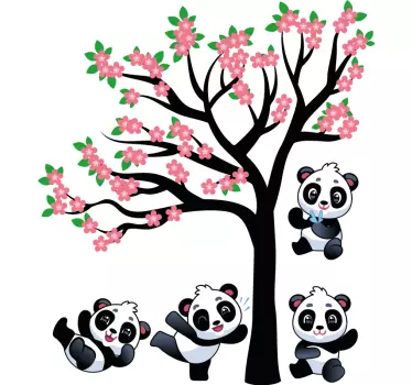Vinilo decorativo de lindos Pandas jugando en un árbol - TenVinilo