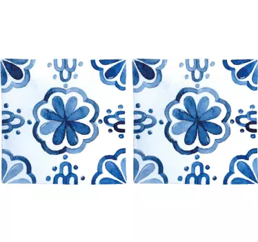 Azulejo adhesivo motivo floral azul - TenVinilo
