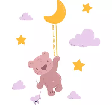 Vinilo infantil para pared oso adorable con globo - TenVinilo