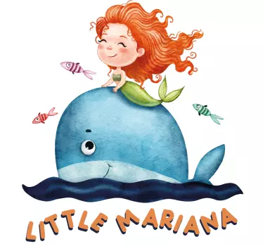 Vinilo infantil para pared sirena y ballena - TenVinilo
