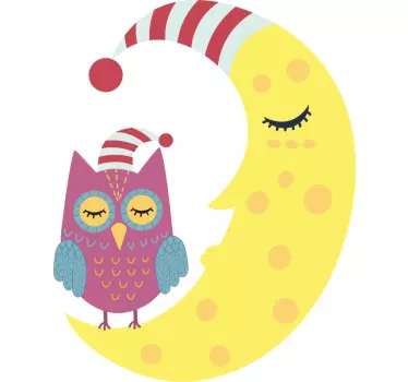 Vinilo infantil para pared búho dormilón luna - TenVinilo