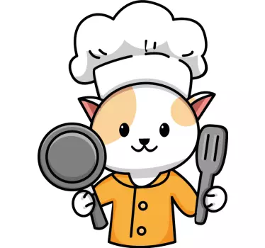 Pegatina Lindo gato chef sosteniendo tenedor y cuchara - TenVinilo