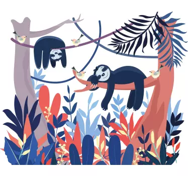 Vinilo decorativo ilustración Animales durmiendo en el bosque - TenVinilo