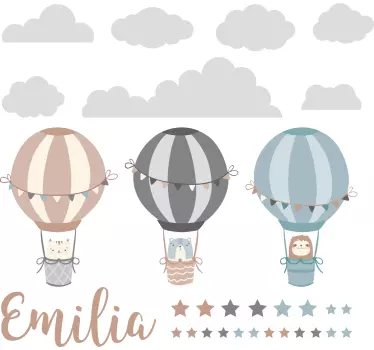 Vinilo infantil para pared globos aerostáticos con nombre - TenVinilo
