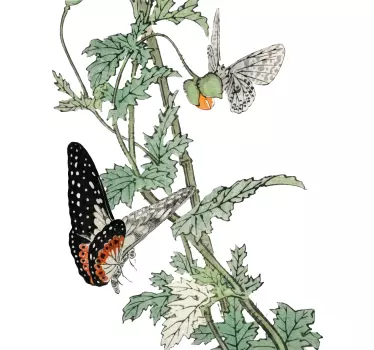 Vinilo planta jardín de mariposas coloridas - TenVinilo
