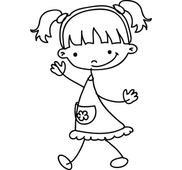 Vinilo infantil dibujo línea niña feliz - TenVinilo