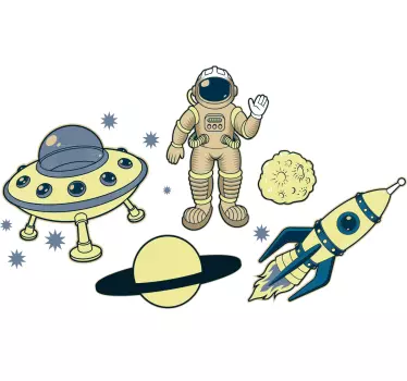 Vinilo espacio astronauta amarillo aventura - TenVinilo