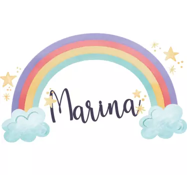 Vinilo infantil para pared arcoíris con nombre personalizado - TenVinilo