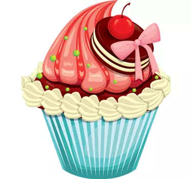 Vinilo decorativo cupcake con galleta y cereza - TenVinilo
