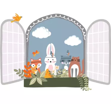 Vinilo pared efectos visuales Ventana de animales para niños - TenVinilo