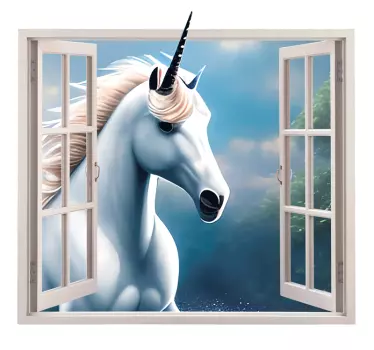Vinilo pared efectos visuales Ventana de unicornio - TenVinilo