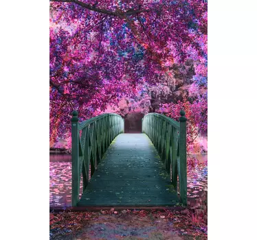 Vinilo mampara ducha paisaje de puente de madera - TenVinilo