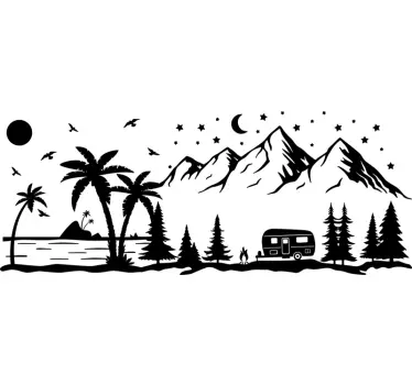 Pegatina caravana playa y montaña - TenVinilo
