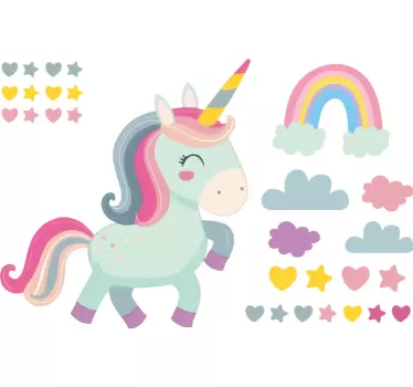 Vinilo dormitorio infantil feliz unicornio - TenVinilo