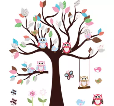 Vinilo cuarto infantil búhos en el árbol - TenVinilo