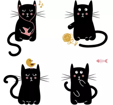 Sticker dibujo cuatro gatos negros - TenVinilo