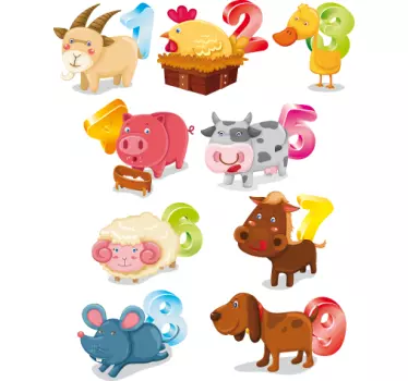 Stickers infantiles animales y números - TenVinilo