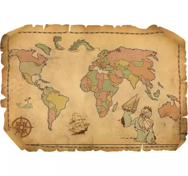 Vinilo decorativo antiguo plano mundo - TenVinilo