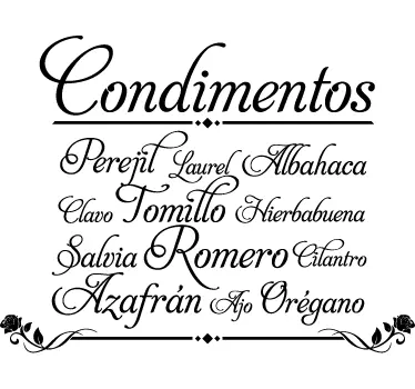 Vinilo decorativo listado condimentos - TenVinilo