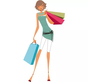 Vinilo decorativo mujer con bolsas - TenVinilo