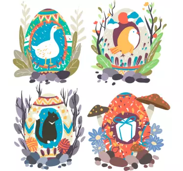 Vinilo decorativo Pascua huevos con animales - TenVinilo