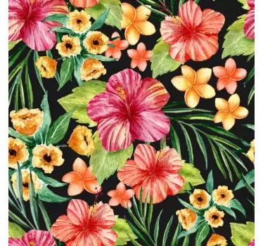 Vinilo flores tropicales sala de estar decoración - TenVinilo