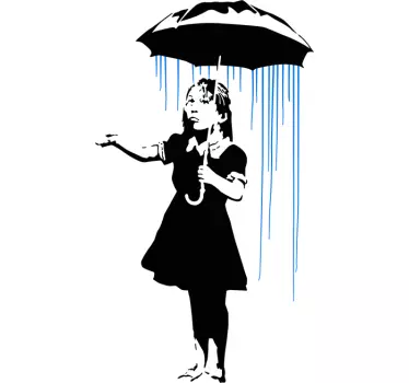 Vinilo graffiti Banksy niña bajo la lluvia - TenVinilo