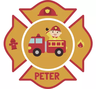 Vinilo para niños con nombre personalizable de bombero - TenVinilo