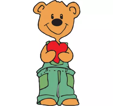 Vinilo infantil para pared oso feliz sosteniendo un corazón - TenVinilo