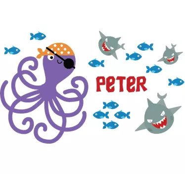 Vinilo infantil pulpo pirata personalizable - TenVinilo