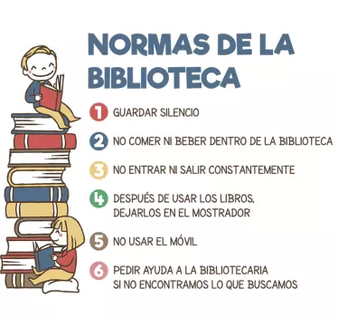Vinilo educativo normas de la biblioteca del colegio - TenVinilo