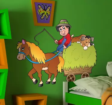 Vinilo infantil caballito con carrito - TenVinilo